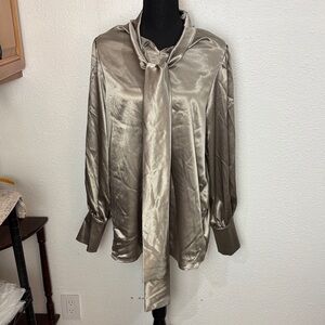 192  NWT Koandaily Elegant Satin Tie-Neck Longsleeve Blouse. SzXL